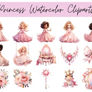Watercolor Pink Princess Clipart, Little Princess PNG, Fairytale Castle ...