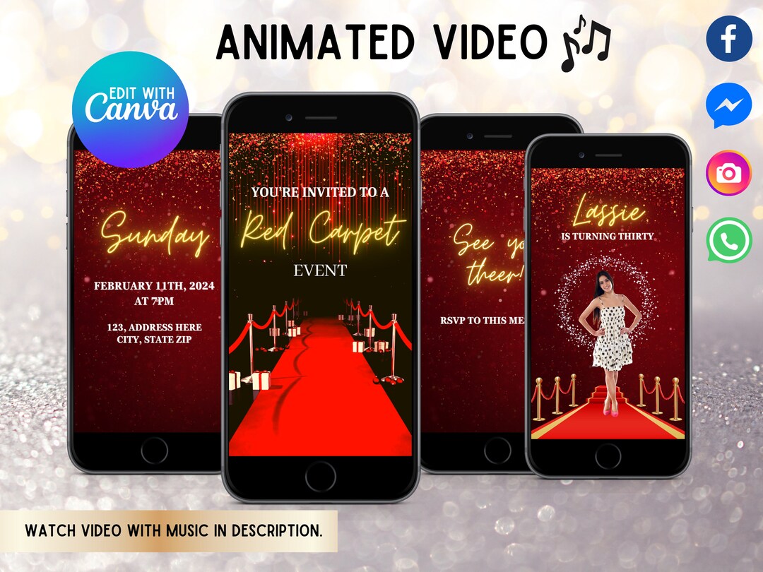 Red Carpet Animated Video Invitation, Video Evite, Video Invite With