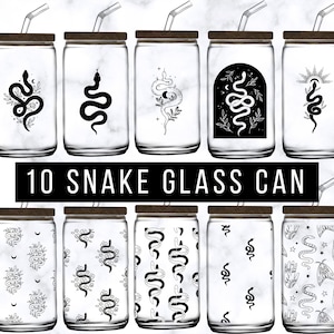 Snake and Flower pode vidro Wrap Svg 16oz Full Wrap, 16oz Libbey Glass Can Svg Bundle, Snake Can Glass, Snake can glass, Download digital