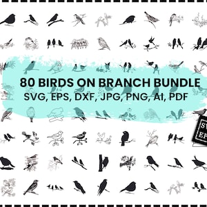 Pássaros no Galho Svg Bundle, Pássaros no Galho Dxf, Pássaros no Galho Png, Pássaros no Galho, Pássaros no Galho Imprimível, Galho de Árvore Pássaro Svg