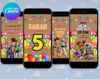 Toy Story-uitnodiging, Toy Story-verjaardagsuitnodiging, Toy Story-geanimeerde uitnodiging, Toy Story-video-uitnodiging, Toy Story-uitnodiging voor feest