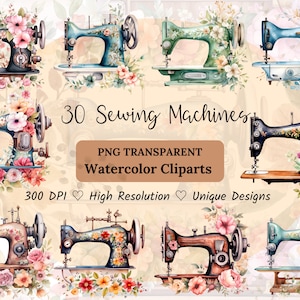 Watercolor Floral Sewing Machine Clipart, Floral Sewing Machine Clipart, Vintage Png, Sewing Clipart, Sublimation Design, Digital Design