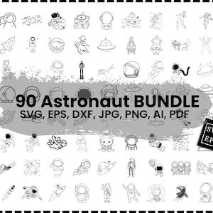 Pacote SVG de astronauta, clipart de astronauta, espaço, arquivos de corte de astronauta para silhueta, arquivos para Cricut, Dxf, Png, silhueta svg de astronauta