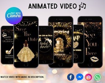 Bridal Shower Video Invitation, Bridal Shower Evite, Animated Video invite, Engagement Party, Save The Date Party, Animated Gold Glitter