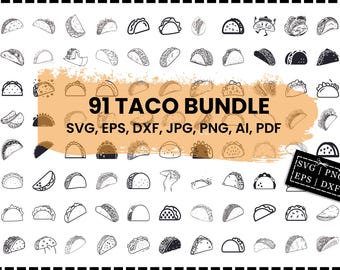 Paquete de tacos SVG, tacos DXF, tacos PNG, tacos EPS, tacos vectoriales, archivos de corte de tacos, comida mexicana SVG, cinco de mayo SVG, tacos SVG