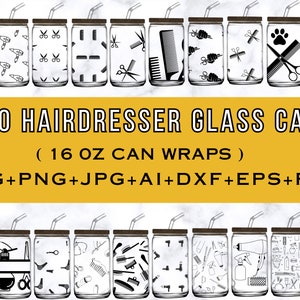 16oz Hairdresser Libbey Glass Can Svg, Glass Can Full Wrap Svg, Hair stylist Coffee Can Glass, Svg, Hair Salon Svg, Seamless Full Wrap,Png