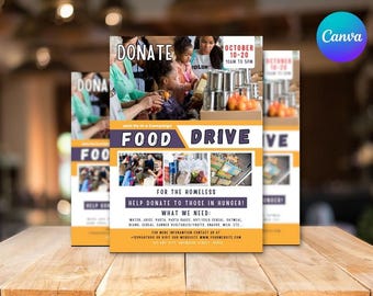 Mall för matinsamlingsflyer, redigerbar välgörenhetsflyer, utskrivbar insamlingsaffisch, matdonation i samhället, evenemangsmarknadsföring i PDF-format