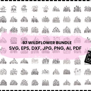 Wild Flower Svg Bundle, Wildflowers Svg, Floral Frame Svg, Split Monogram Svg, Bouquet Svg, Floral Svg, Nature Svg, Flower Sketch Svg