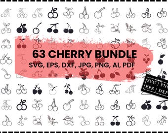 Cherry Svg Bundle, Cherry Svg, Cherries Svg, Cherry Png, Cherry Clipart, Cherry Vector, Cherry Silhouette, Fruits Svg, Summer Svg, Svg