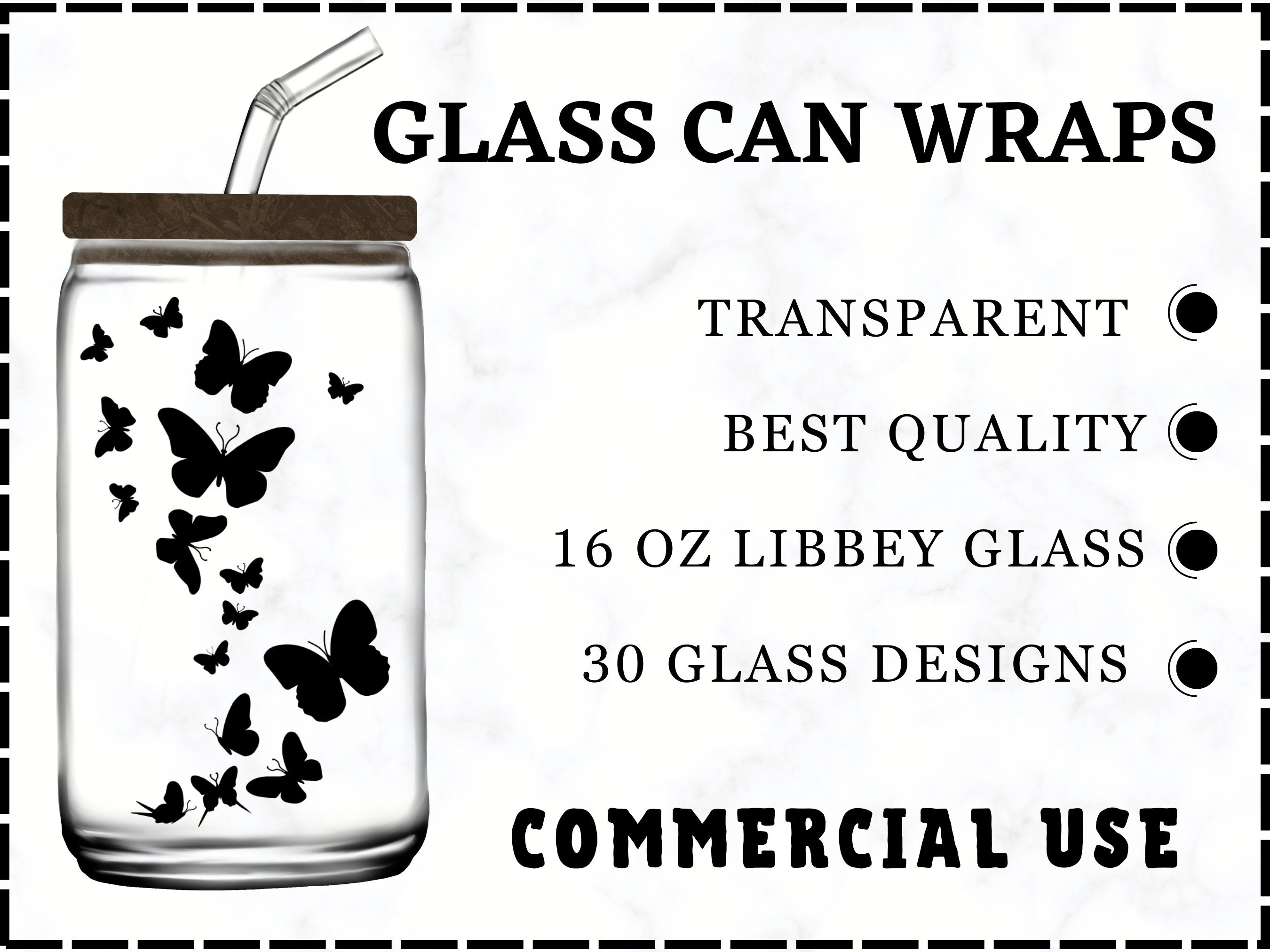 16oz Butterfly Libbey Glass Can Svg, Butterflies Glass Can Wrap Svg ...