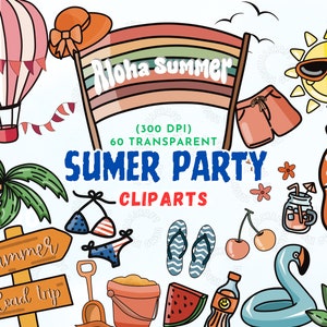Clipart letni, Clipart imprezowy, Clipart letni akwarelowy, Clipart sezonowy, Natychmiastowe pobieranie, Słońce, Clipart piłki plażowej, Clipart flamingów