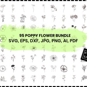 Coquelicot fleur Svg, Bundle Svg, fleurs sauvages, Svg floral, Clipart Svg botanique, champ plantes Svg, fichiers Svg de coquelicots pour Cricut