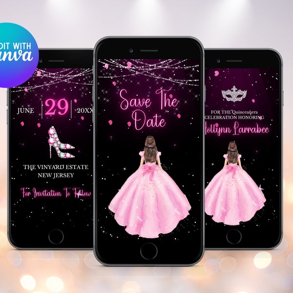 Save the Date Quinceañera Phone Invitation, Animated Video Invite, Animated Video Invite Quinceañera Mobile Invitation, Animated Invitation