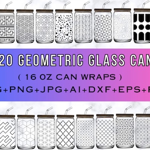 Geometric Libbey Glass SVG Bundle, Libbey Cup Wrap, Geometric Pattern SVG, Glass Can Wraps, Glass Wrap Designs, 16 oz Libbey Glass SVG