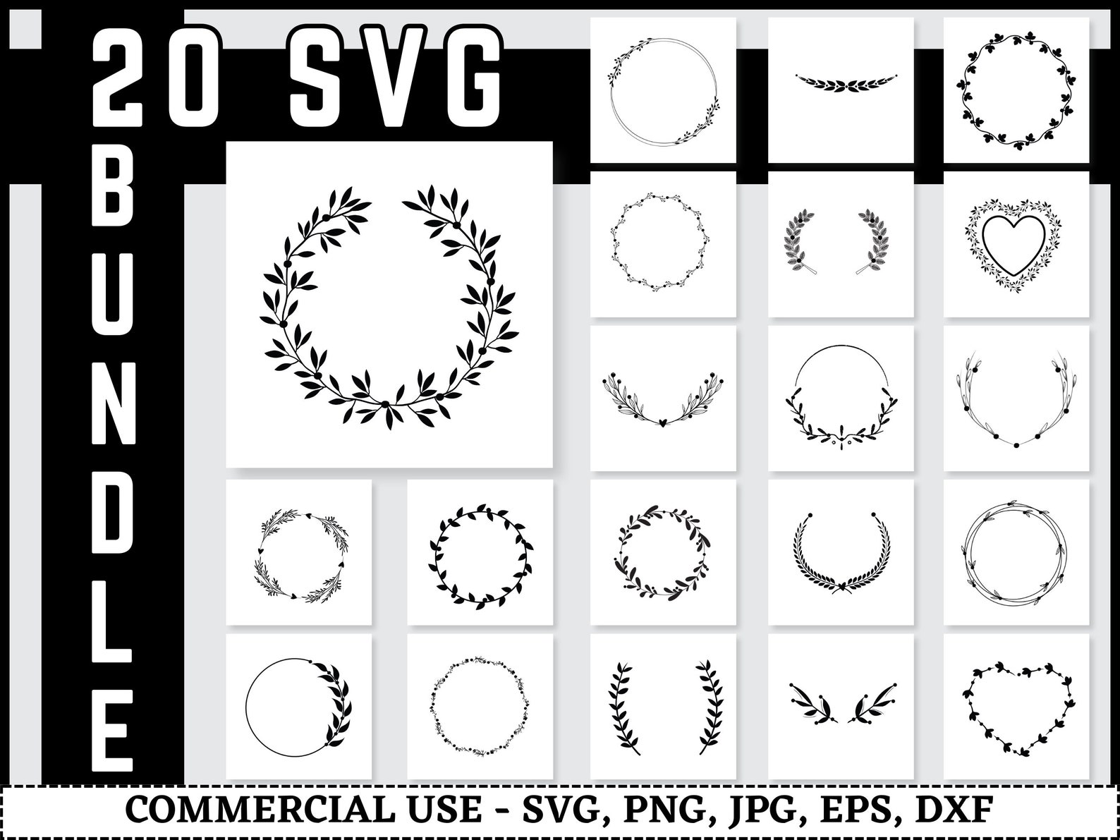 Wreath Svg Bundle, Circle Svg Bundle, Floral Wreath Svg, Heart Laurel ...