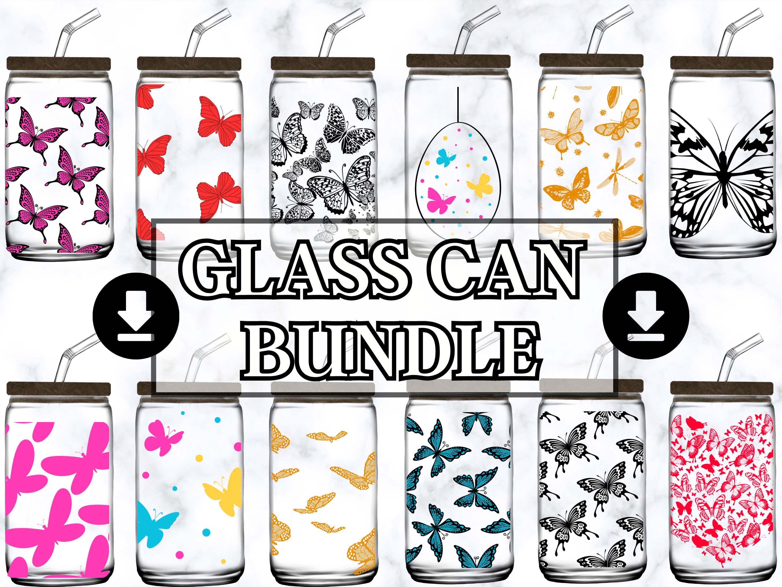 16oz Butterfly Libbey Glass Can SVG, Butterfly Full Wrap Glass Can ...
