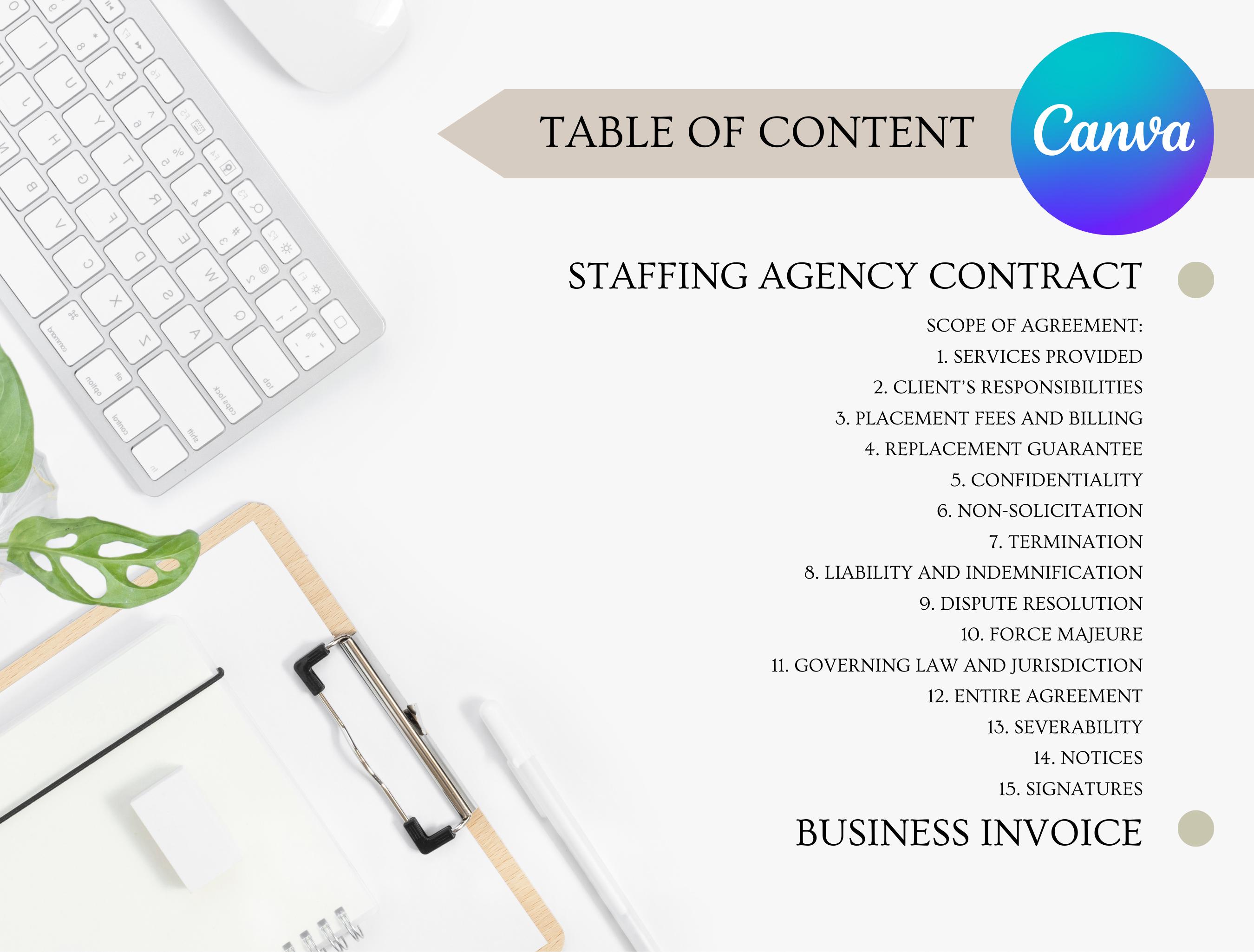 Staffing Agency Contract Template Editable Recruitment Services