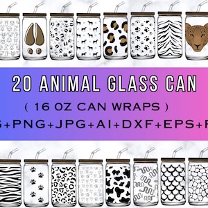 Animal Prints Bundle, 16 oz glass can wrap, glass can wrap svg, glass can svg, svg bundle, svg files, cut file, Silhouette, Animal Svg
