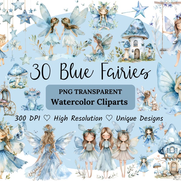 Watercolor Blue Fairy Clipart, Fairies Clipart Png, Blue Fairy Clipart, Watercolor Fairy Clipart, Watercolor Cute Blue Butterfly Fairy Png