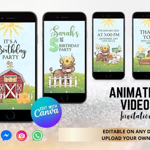 Farm Birthday Video Invitation Template, Farm Theme Birthday Party Animated Invite, Girl Invitation, Barnyard Birthday Digital Evite