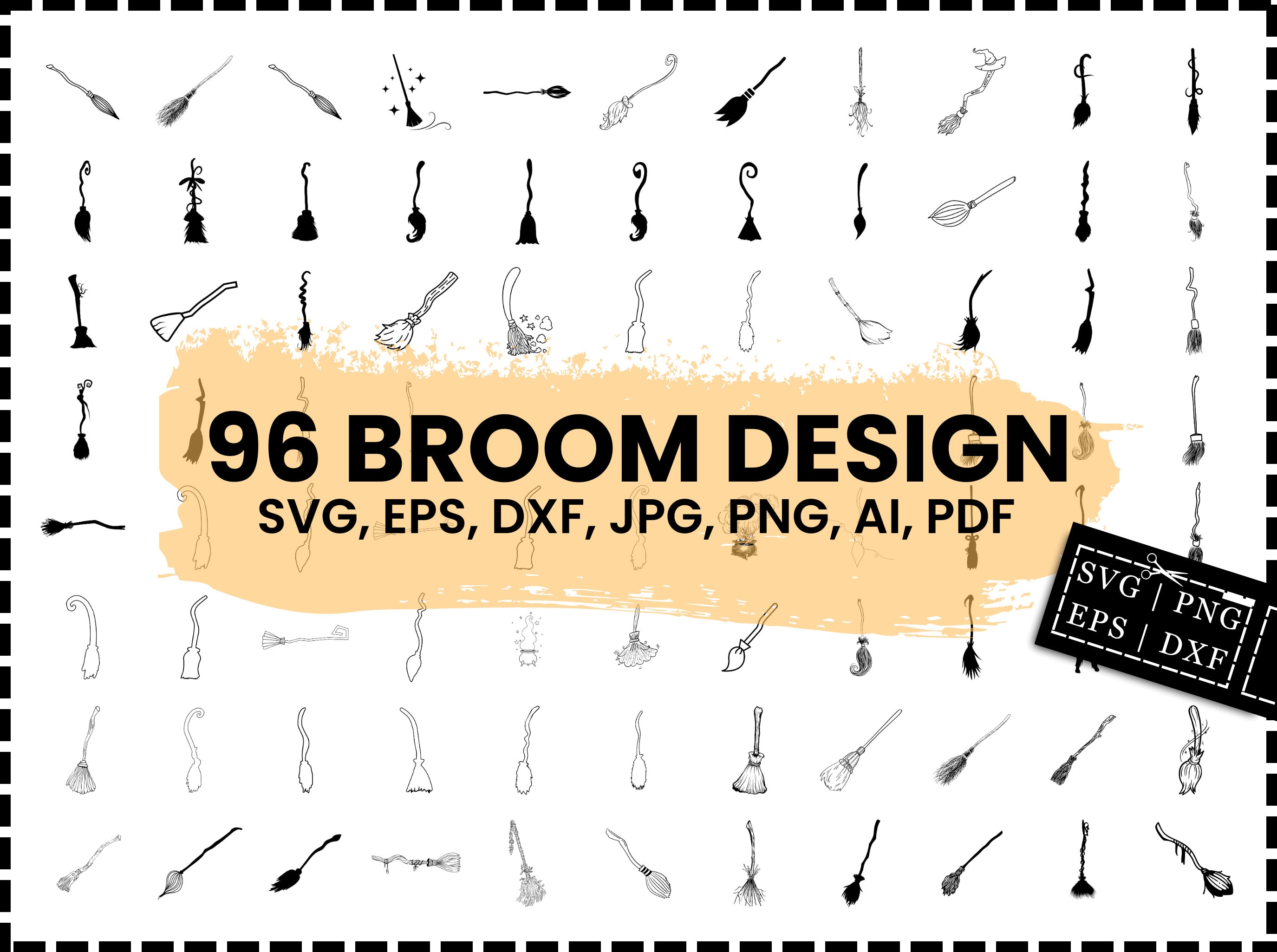 Svg balais, balais de sorcières SVG, svg Halloween, sorcière, clipart Halloween, balai Bundle svg, balai d'Halloween, balai SVG, Silhouette