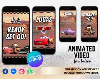 Cars Birthday Video Invitation, Cars Animated Invitation, Cars Birthday Invitation, Video Invitation for Boy, Cars Animated Invite Video