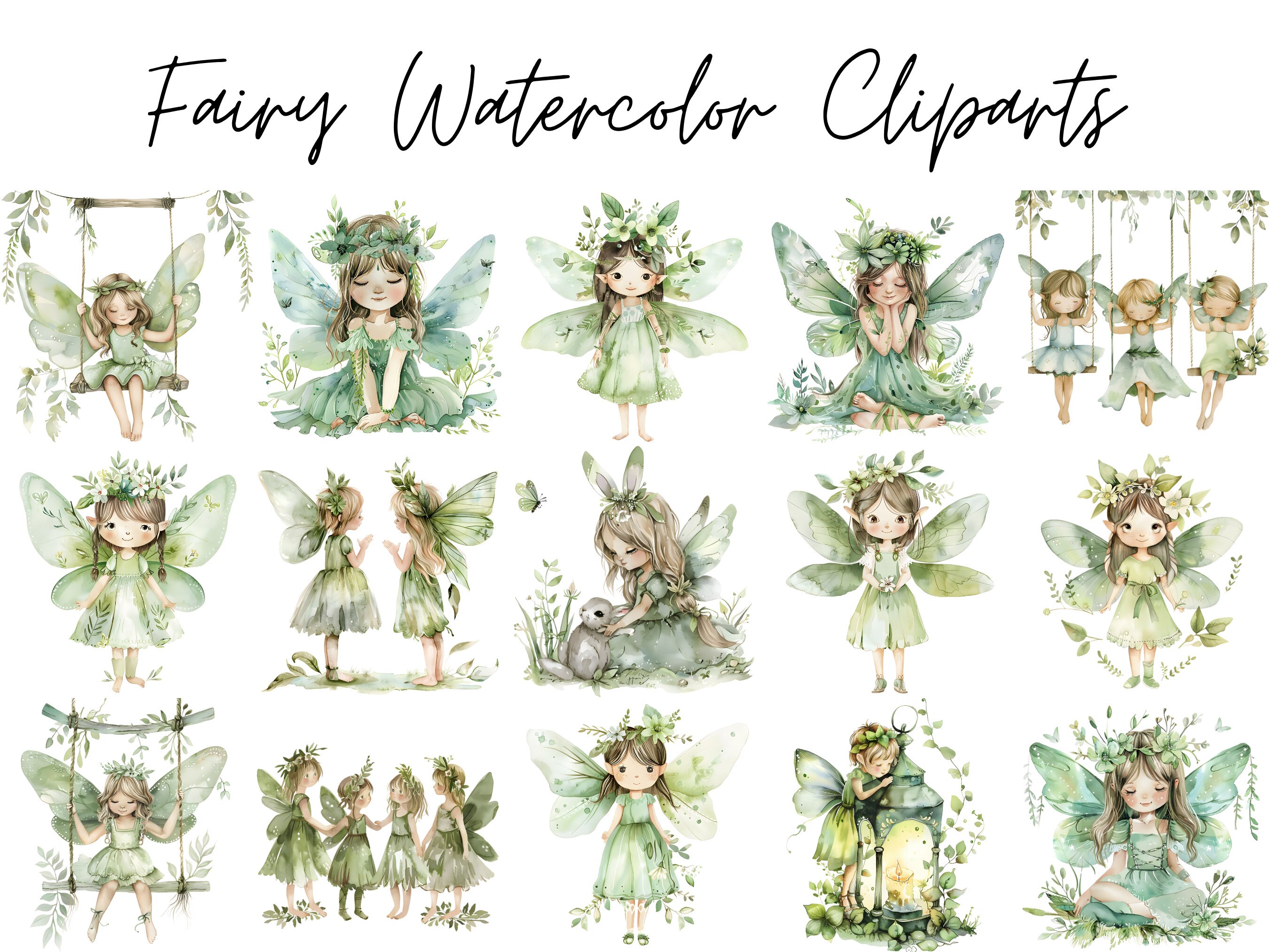 Green Fairies Clipart, Watercolor Green Fairy Clipart, Fairies Clipart ...