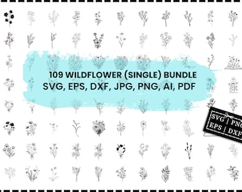 Wildflower Svg, Fiore Svg, Floreale Svg, Pacchetto Wildflower Svg, Clipart Wildflower, File Big Bundle Svg per Cricut, Download digitale