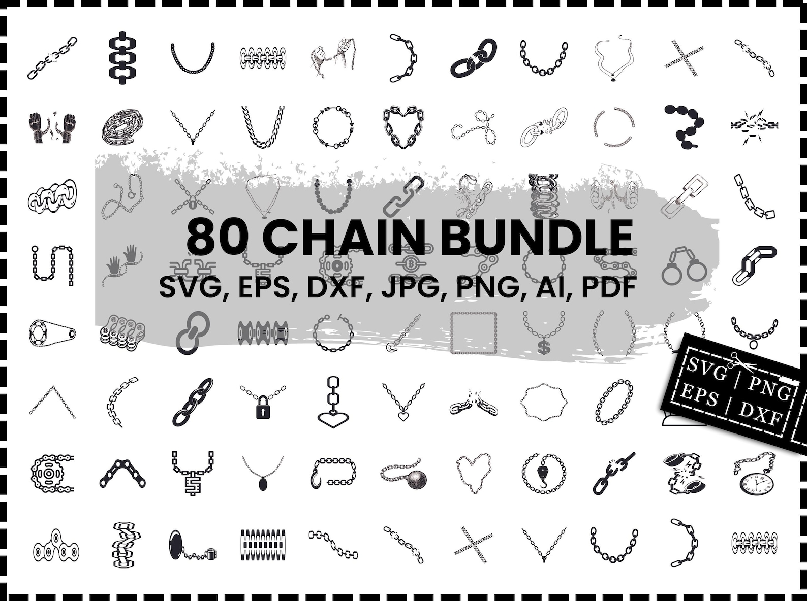 Chain Svg Bundle, Chain Dxf, Chain Png, Chain Eps, Chain Vector, Chain ...