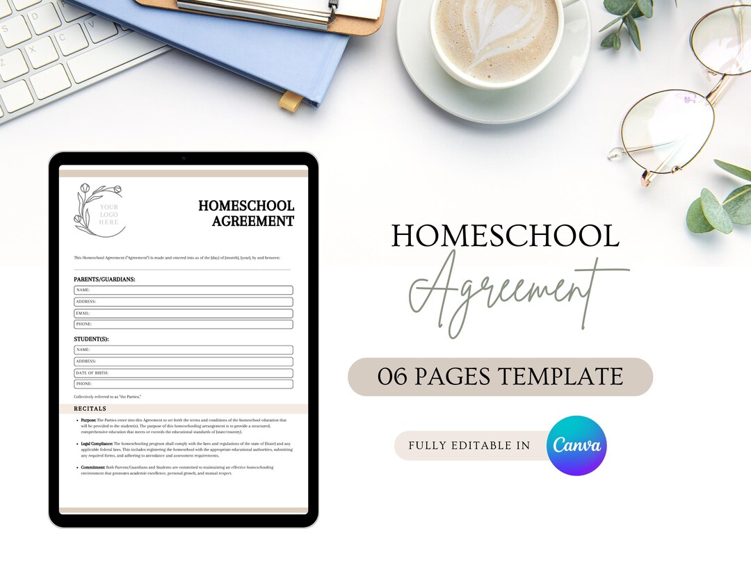Homeschool Agreement Template, Editable Education Contract, Printable ...