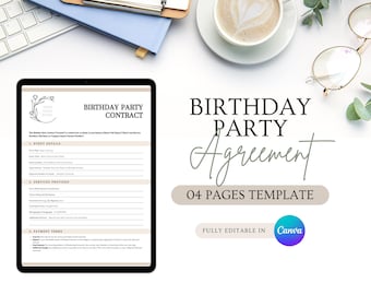 Birthday Party Contract Template, Editable Event Agreement, Printable Party Services Contract for Planners & Clients