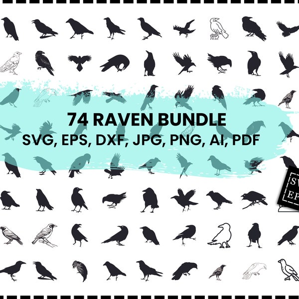 Raven Svg Bundle, Crow Svg, Raven Png Bundle, Raven Clipart, Raven Svg Cut Files for Cricut, Raven Silhouette, Raven Head Svg, Ravens Svg