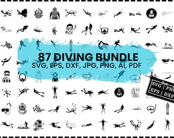 Diving SVG Bundle, Scuba Diving Svg, Swimming SVG, Diving Silhouette Bundle, Diving jump svg, Diving svg, Vector Files, cricut file