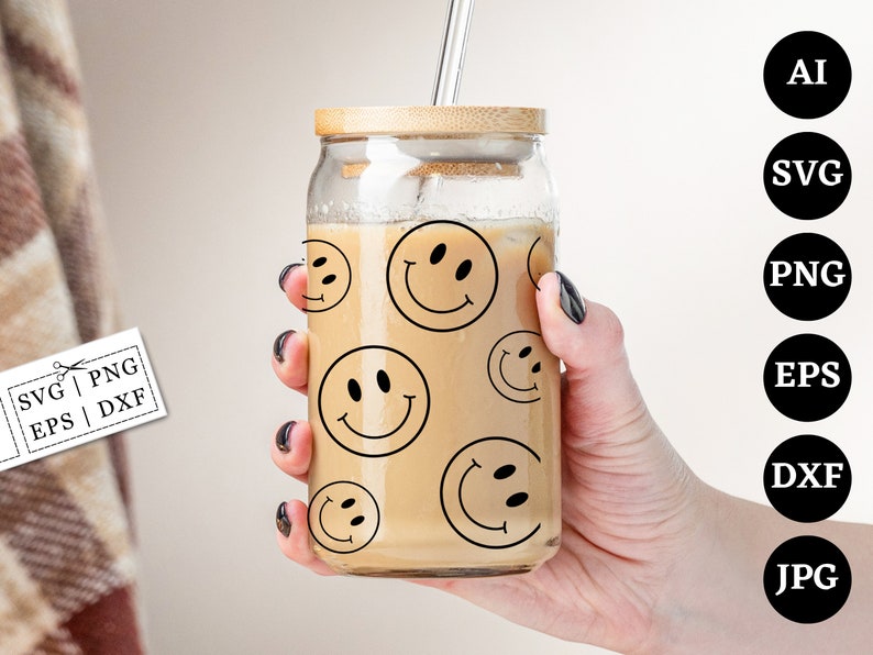 Smiley Face SVG Libbey Glass Can Wrap Groovy Retro 16oz Beer Can Cup ...