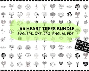 55 Heart Tree Svg Bundle, Heart Tree Svg, Heart Tree Dxf, Love Heart Tree Svg, Heart with Tree Dxf, Love Tree Svg, Valentine’s Day Svg