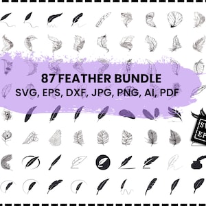 Feather Svg Bundle, Feather Birds Svg, Dxf, Png, Jpg, Feathers Silhouette, Boho Feather Svg, Tribal Feather Svg, Instant Download