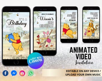 Winnie the Pooh Invitation, Winnie the Pooh Birthday Invitation Video, Winnie the Pooh Digital Invitation, Boy Girl Digital Invitation