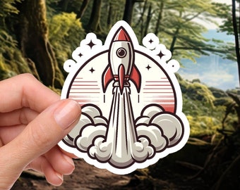 Rocket Ship Liftoff - Pegatina de vinilo impermeable de 2 pulgadas