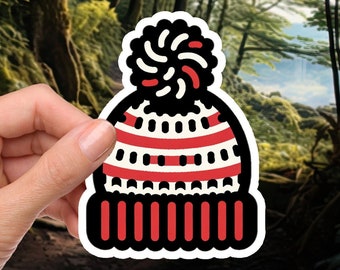 Gorro de invierno a rayas acogedor - Pegatina de vinilo impermeable de 2 pulgadas