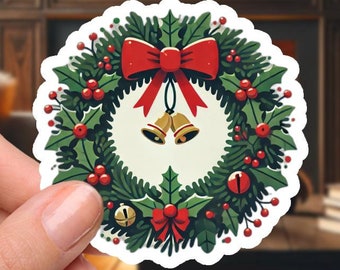 Waterproof Vinyl Sticker 2 Inch - Festive Christmas Wreath