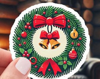 Waterproof Vinyl Sticker 2 Inch - Classic Christmas Wreath