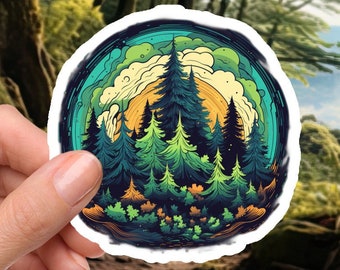 Vibrante pino verde - pegatina de vinilo impermeable de 2 pulgadas