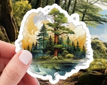 Pino verde bosque - pegatina de vinilo impermeable de 2 pulgadas