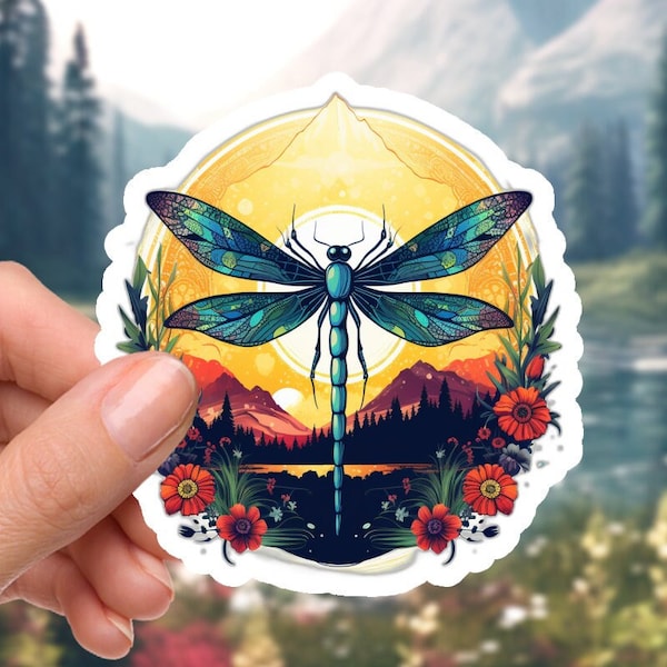 Retro Dragonfly Vibrance - 2 inch Waterproof Vinyl Sticker