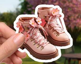 Cute Pink Hiking Boots - 2 Inch Waterproof Vinyl Sticker