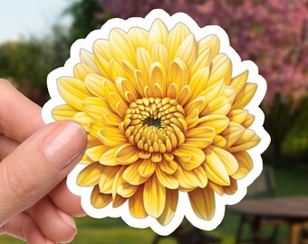 Sunny Yellow Chrysanthemum - 2 Inch Waterproof Vinyl Sticker