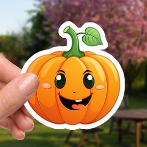 Cheerful Fall Harvest Pumpkin - 2 Inch Waterproof Vinyl Sticker
