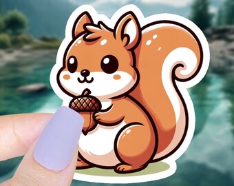 Charming Squirrel with Acorn - Detailed Illustration - 2 Inch Waterproof Vinyl Sticker