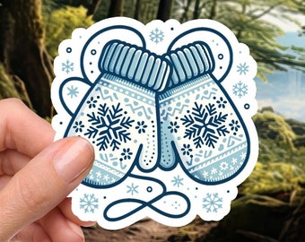Manoplas de invierno con patrones de copos de nieve - Pegatina de vinilo impermeable de 2 pulgadas