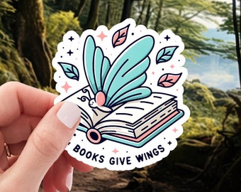 Mariposa en libro abierto - Los libros dan alas - Pegatina de vinilo impermeable de 2 pulgadas